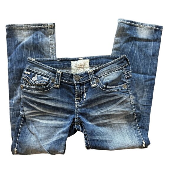 BIG⭐️STAR “Liv” Low Rise Flap Pocket Jeans 👖 Distressed Bootcut Denim Sz 25R - Picture 3 of 16